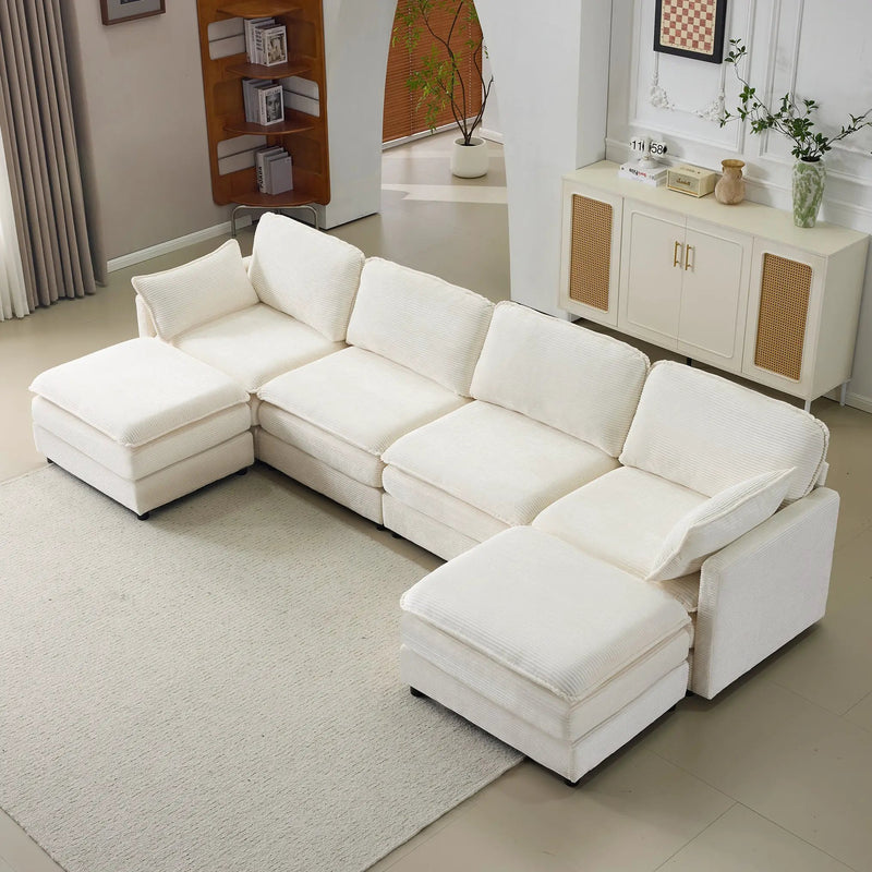 136" Plush Cloud 3-seater Sofa: Modular Design with Footstools by HouseOfZazla