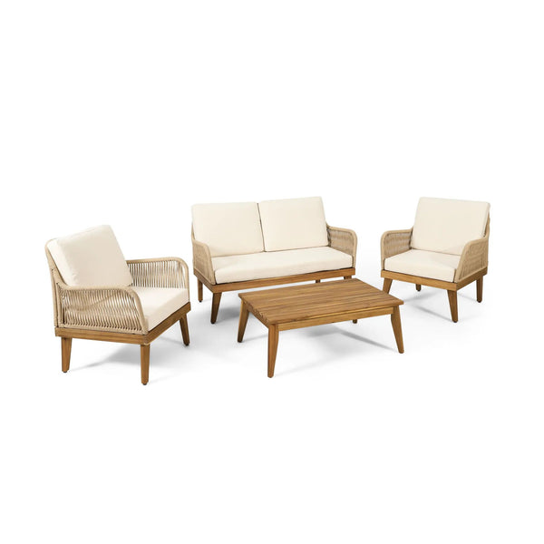Hueber Outdoor And Rope 4 Seater Chat Set With Cushions - Teak