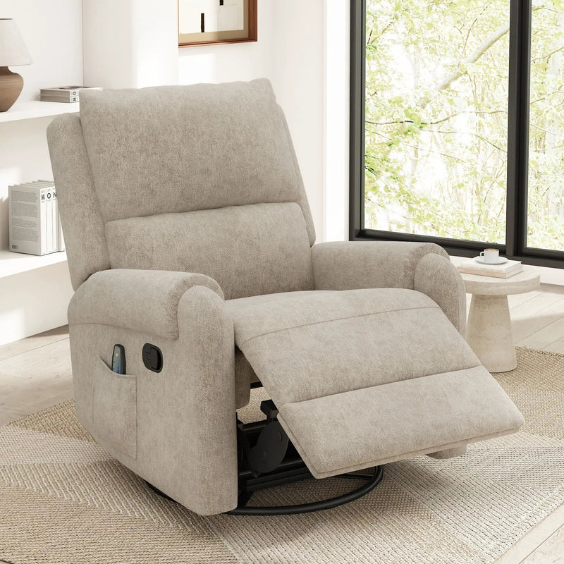 Manual Recliner Massage Chair With Swivel Rocker, 8 Massage Modes, Side Storage Pocket by Unique Piece Furniture