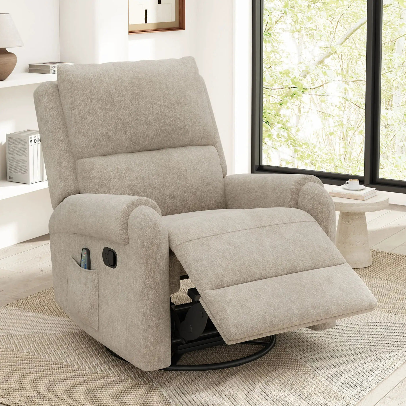 Manual Recliner Massage Chair With Swivel Rocker, 8 Massage Modes, Side Storage Pocket by Unique Piece Furniture