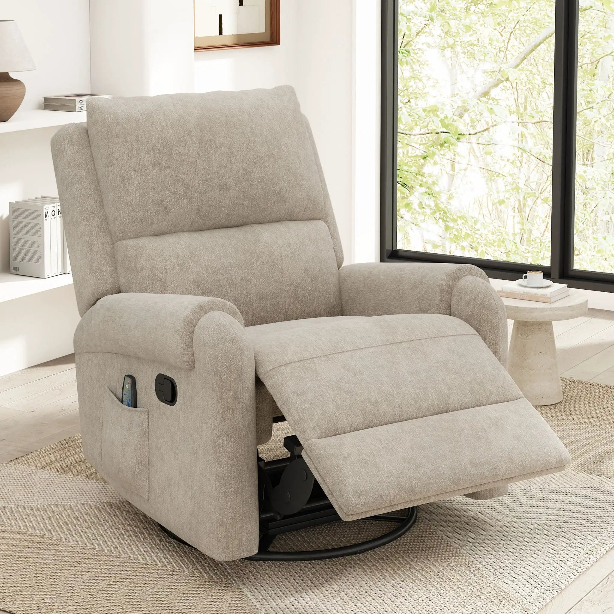 Manual Recliner Massage Chair With Swivel Rocker, 8 Massage Modes, Side Storage Pocket by Unique Piece Furniture