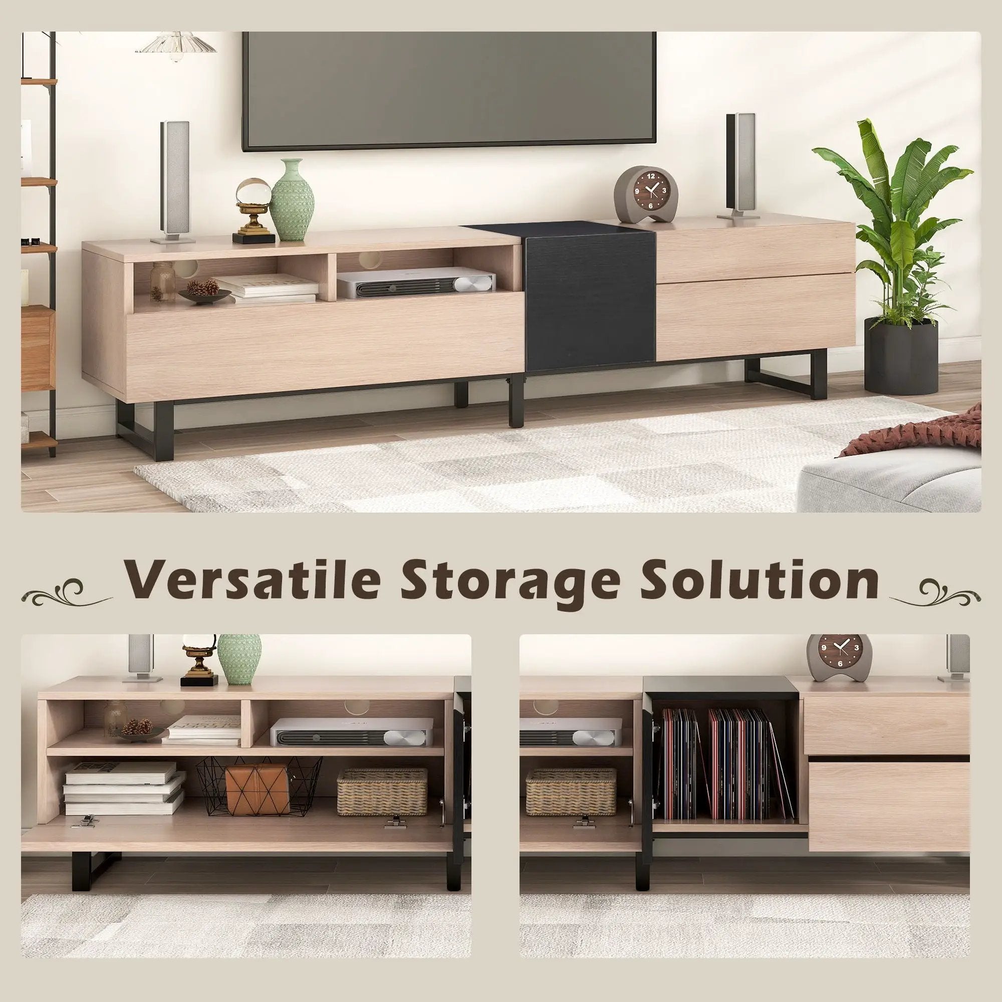 TV Stand For 80'' TV With Double Storage Space, Media Console Table With Drop Down Door by Unique Piece Furniture