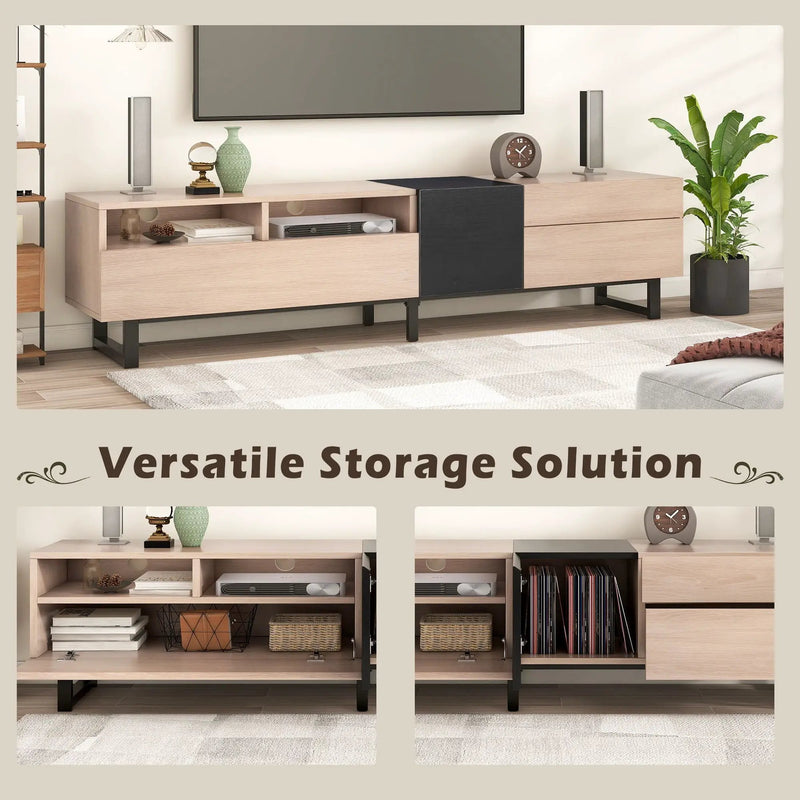 TV Stand For 80'' TV With Double Storage Space, Media Console Table With Drop Down Door by Unique Piece Furniture