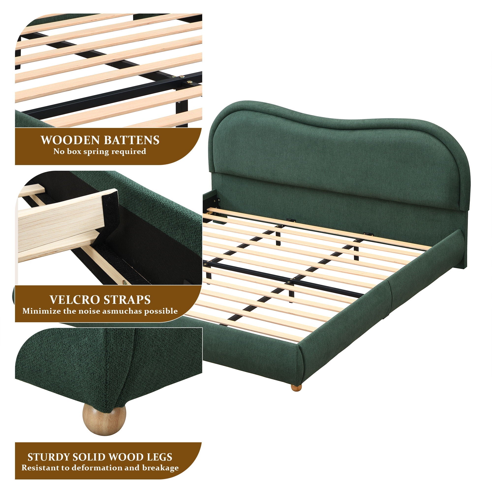 Upholstered Platform Bed Frame With Curved Headboard by HouseOfZazla