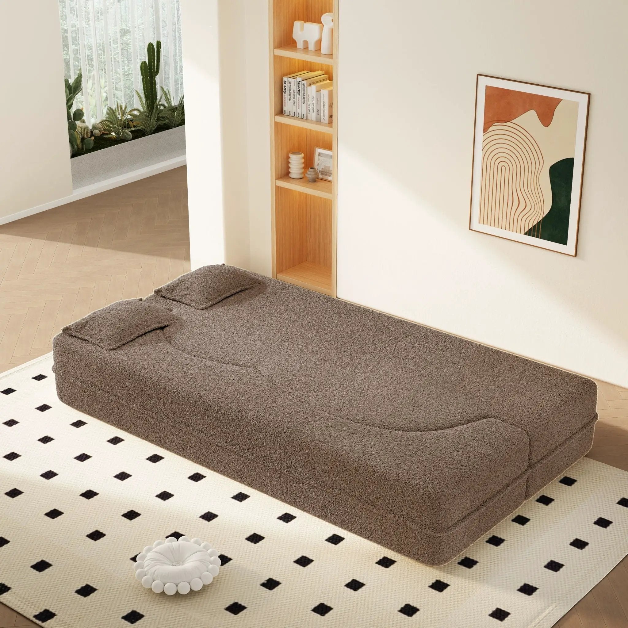 Modern Floor Sleeper Sofa Bed With 2 Pillows, Convertible Twin Size Folding Mattress For Living Room by HouseOfZazla