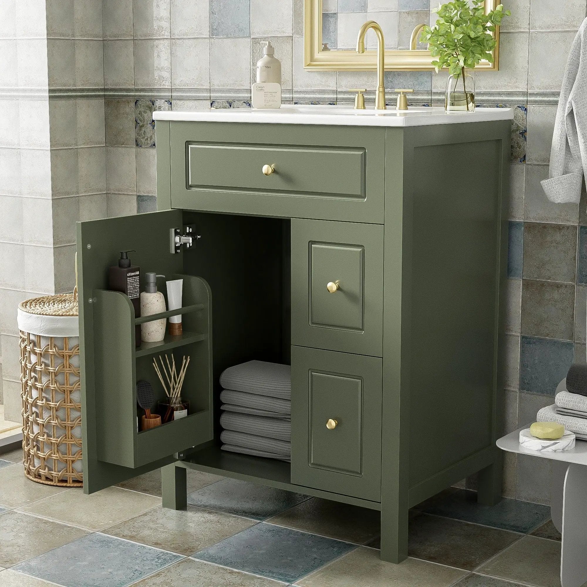 Elegant Bathroom Vanity With Ceramic Sink, Soft Close Doors And Drawers, Double Storage Racks by Unique Piece Furniture