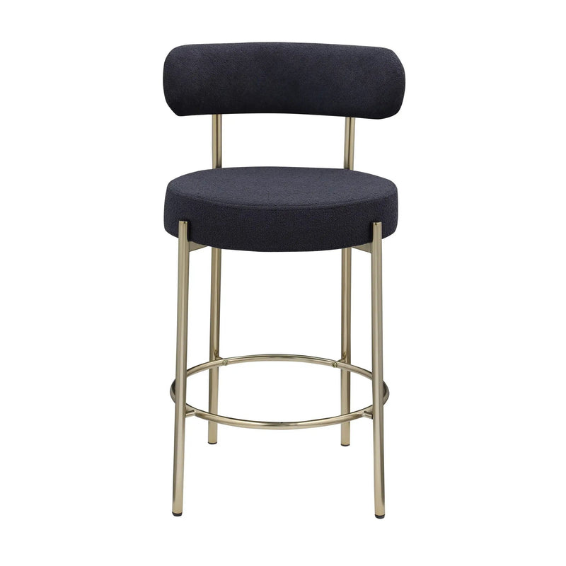 Modern Sherpa Counter Height Stools, Uphsoltered Seat Height Barstools With Brushed Brass Metal Legs Round Low Back Kitchen Stools With Footrest For Dining Room (Set of 2) by Unique Piece Furniture