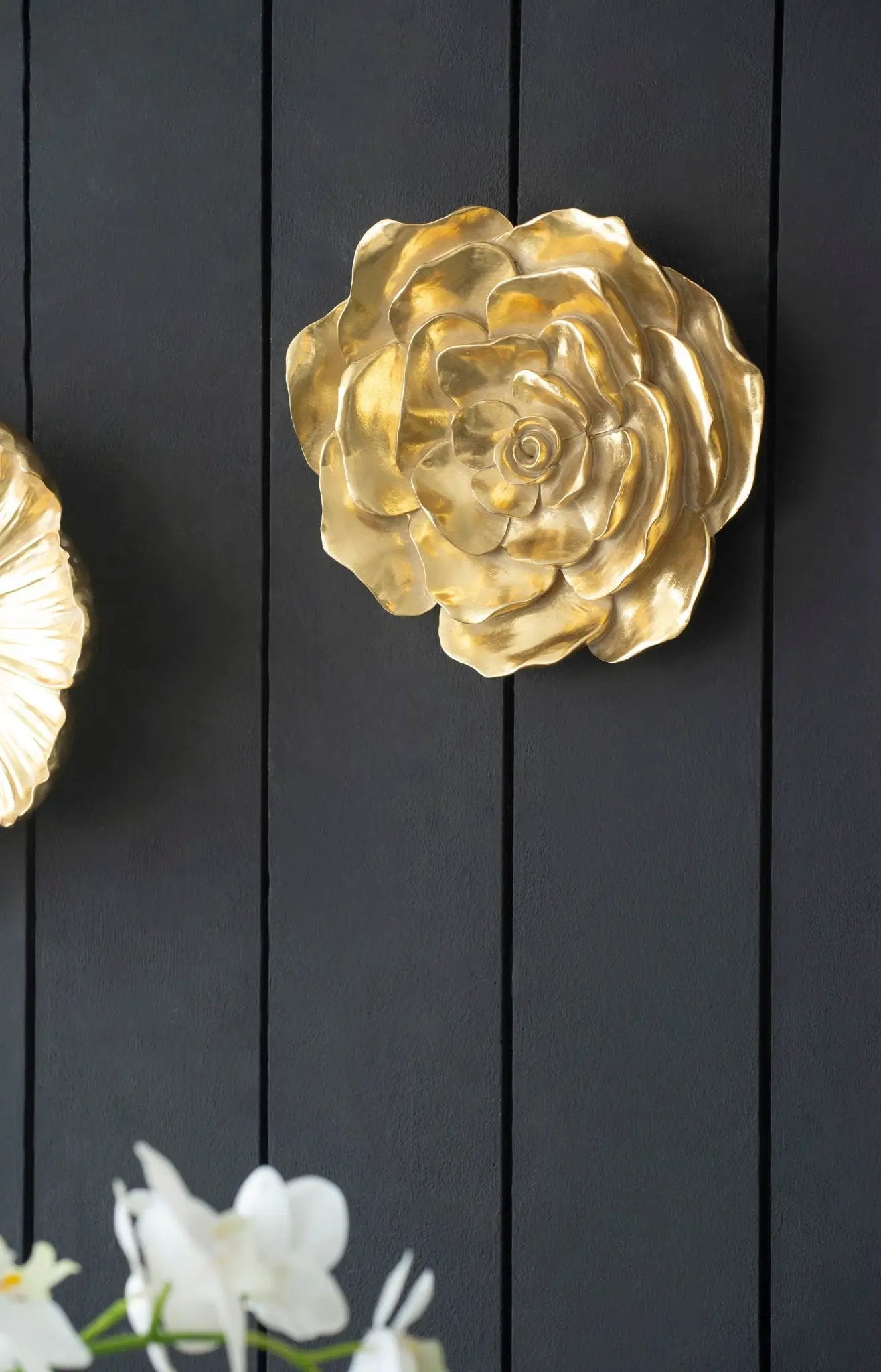 Rose Hanging Resin Wall Accents (Set of 2) - Gold by HouseOfZazla