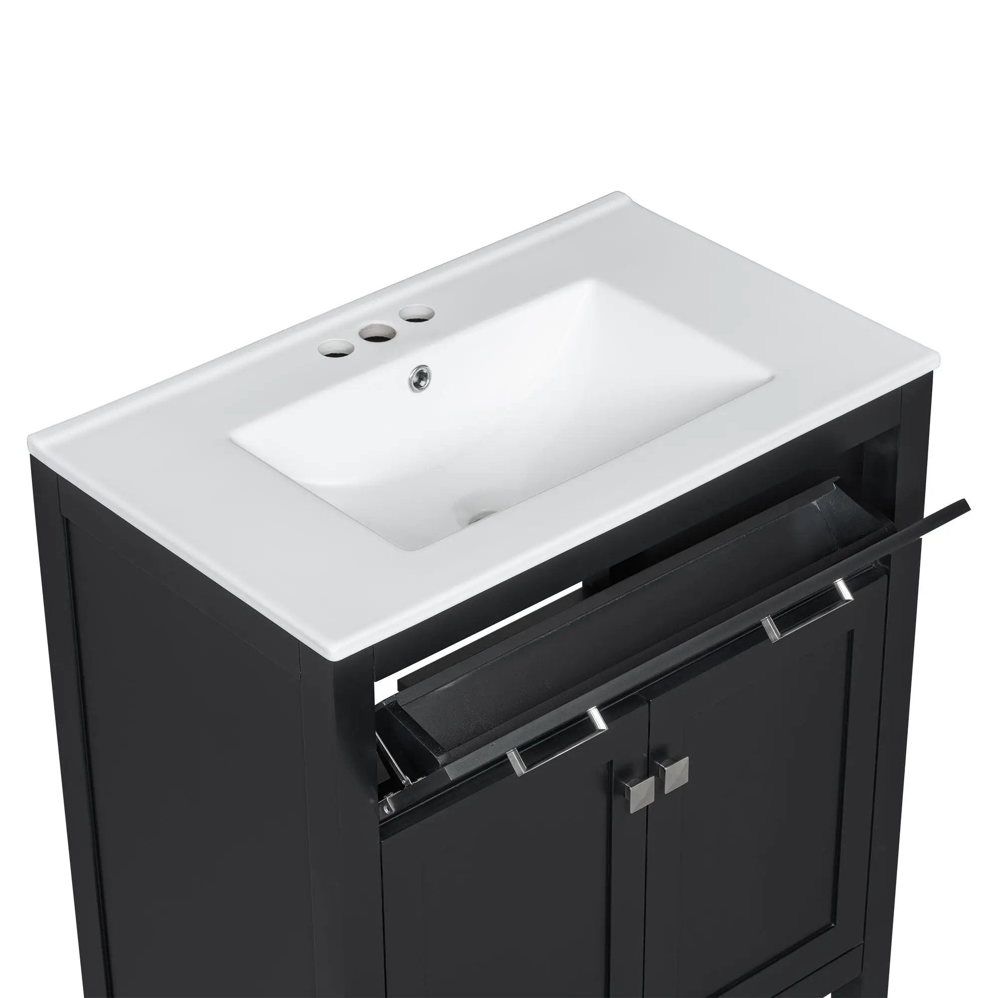Bathroom Vanity With Ceramic Sink, Modern Single Bathroom Cabinet With 2 Doors And A Shelf, Soft Close Doors by HouseOfZazla