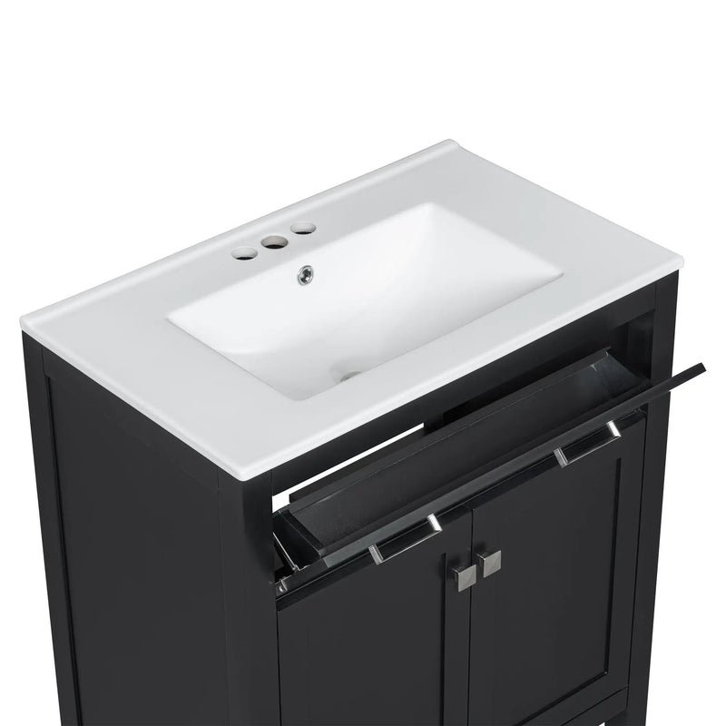 Bathroom Vanity With Ceramic Sink, Modern Single Bathroom Cabinet With 2 Doors And A Shelf, Soft Close Doors by HouseOfZazla