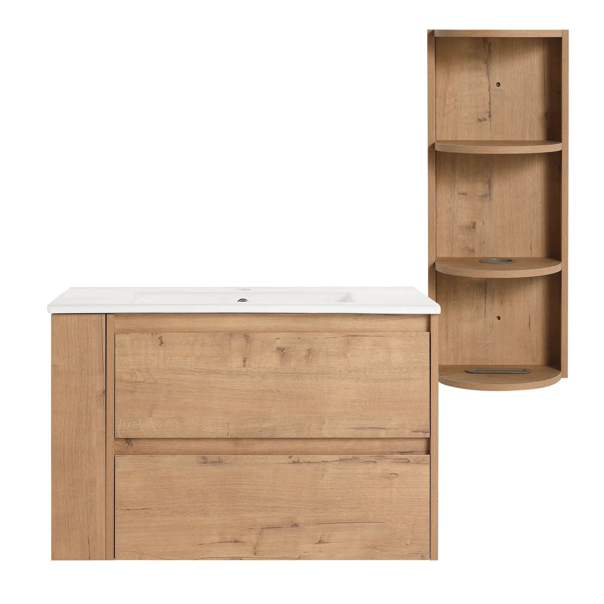 Modern Wall Mounted Bathroom Vanity With Ceramic Sink And Storage Rack, 2 Soft Close Drawers by Unique Piece Furniture