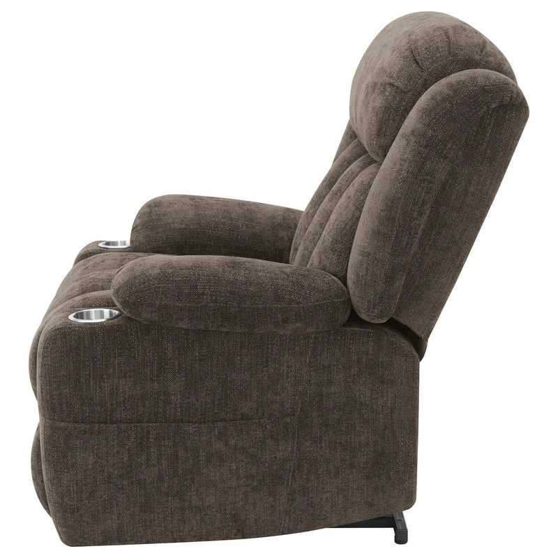 Houston Upholstered Power Lift Recliner Chair Dark Brown by Unique Piece Furniture