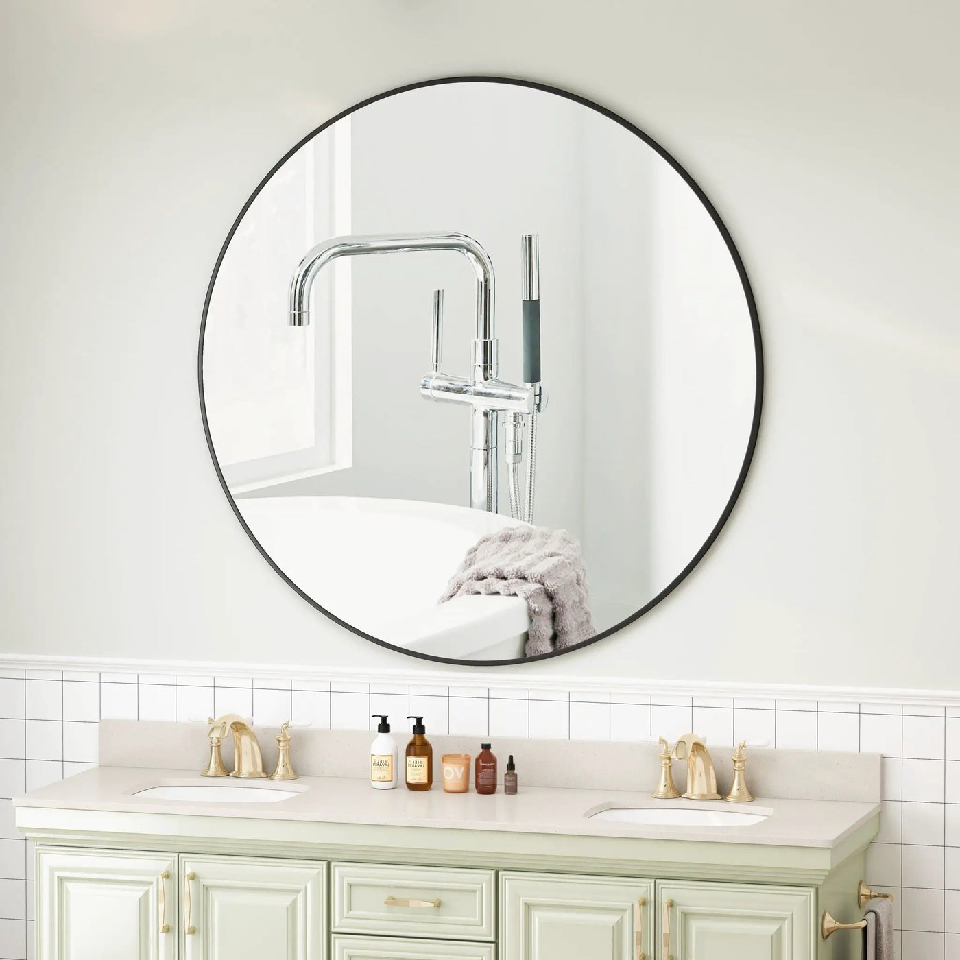 Wall Circular Mirror Metal Framed Mirror Round Vanity Mirror Dressing Mirror, For Bathroom, Living Room, Bedroom Wall Decor by Unique Piece Furniture