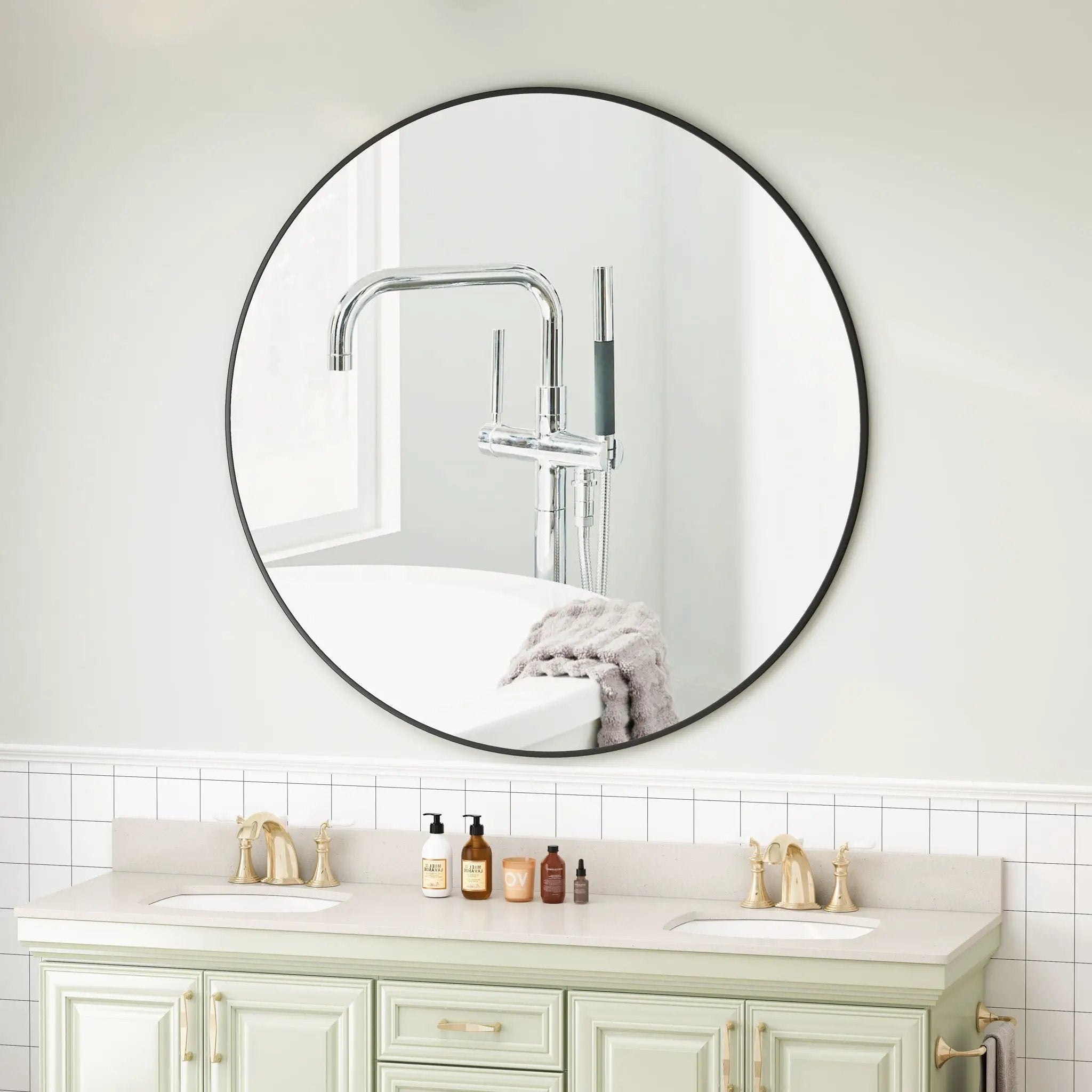 Wall Circular Mirror Metal Framed Mirror Round Vanity Mirror Dressing Mirror, For Bathroom, Living Room, Bedroom Wall Decor by Unique Piece Furniture