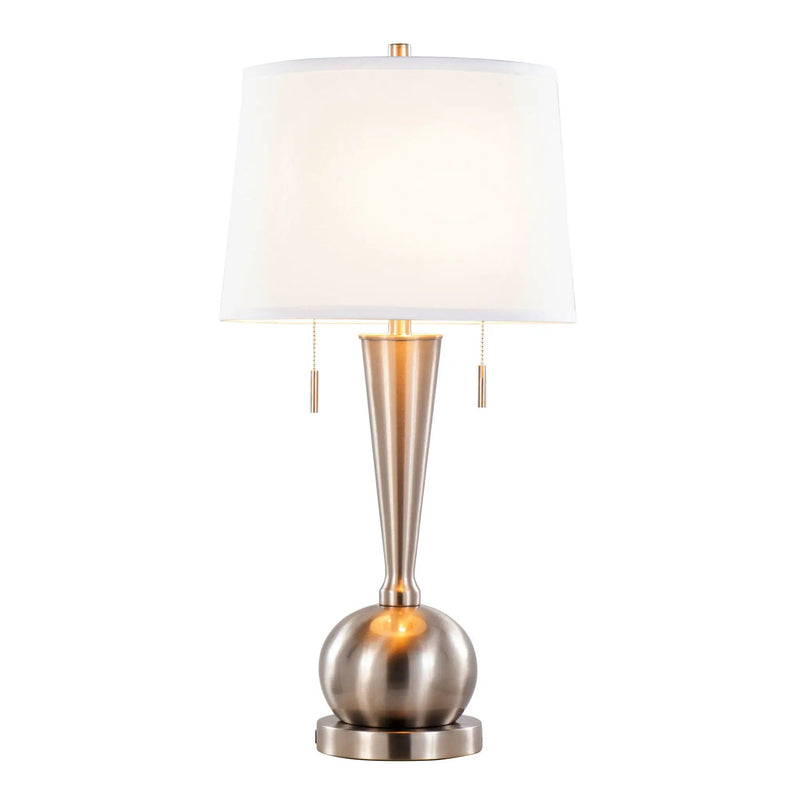 Jules - Contemporary Table Lamp Built In USB Port (Set of 2) - Nickel / White by HouseOfZazla