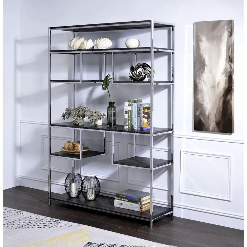 Vonara - Bookshelf - Rustic Gray Oak & Chrome by Unique Piece Furniture