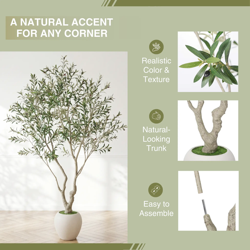 8FT Artificial Olive Tree with Decorative White Planter by HouseOfZazla