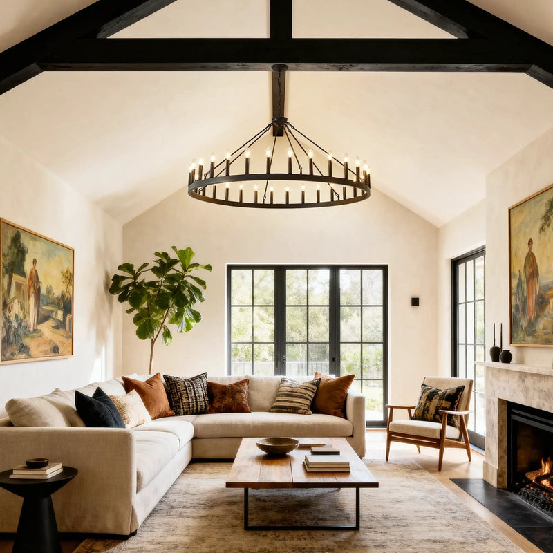 53.15 Inch Matte Black Wagon Wheel Chandelier with 30 Lights by HouseOfZazla