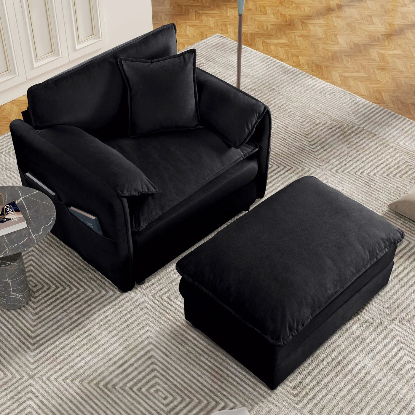Oversized Chair With Movable Ottoman, Soft Upholstered Lounge Chair by HouseOfZazla