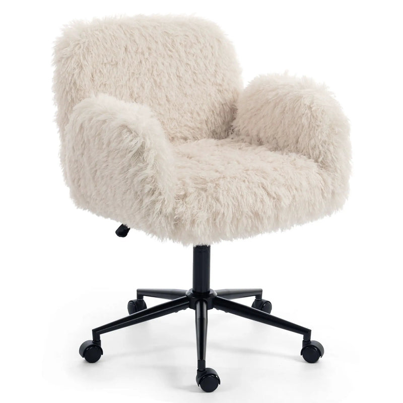 Swivel Chair With Adjustable Armrests And Wheels For Home Office - Beige by HouseOfZazla