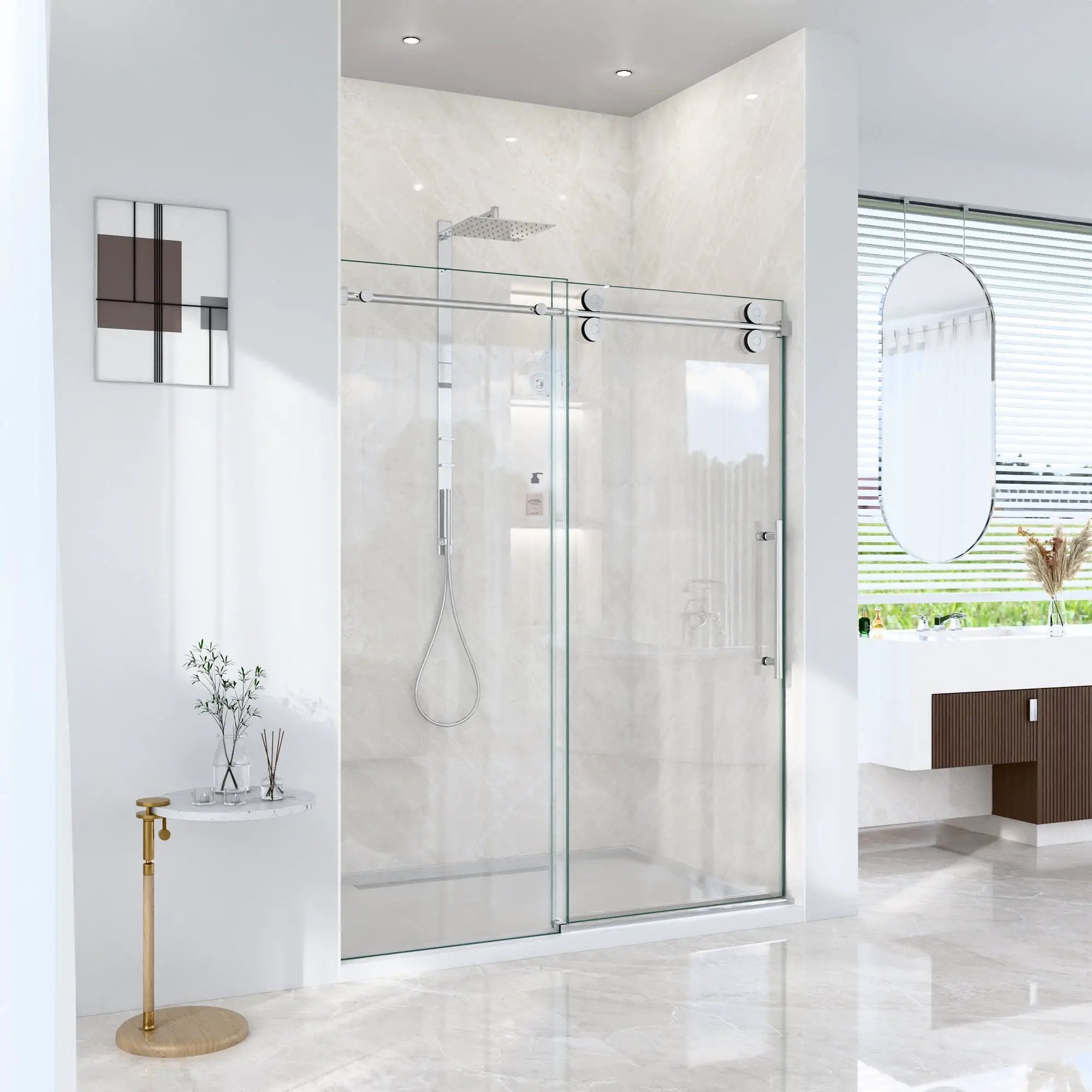 56-60"W x 72"H Frameless Single Sliding Shower Door by HouseOfZazla