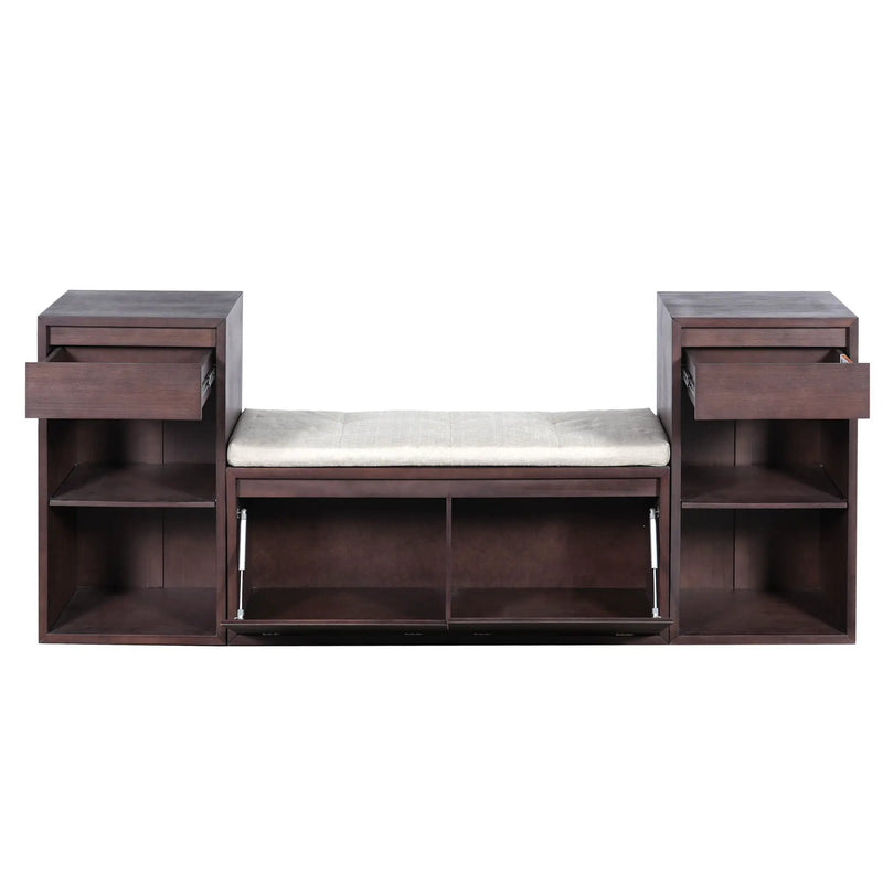 Entryway Storage Bench With Cushion, Drawers & Open Shelves by Unique Piece Furniture