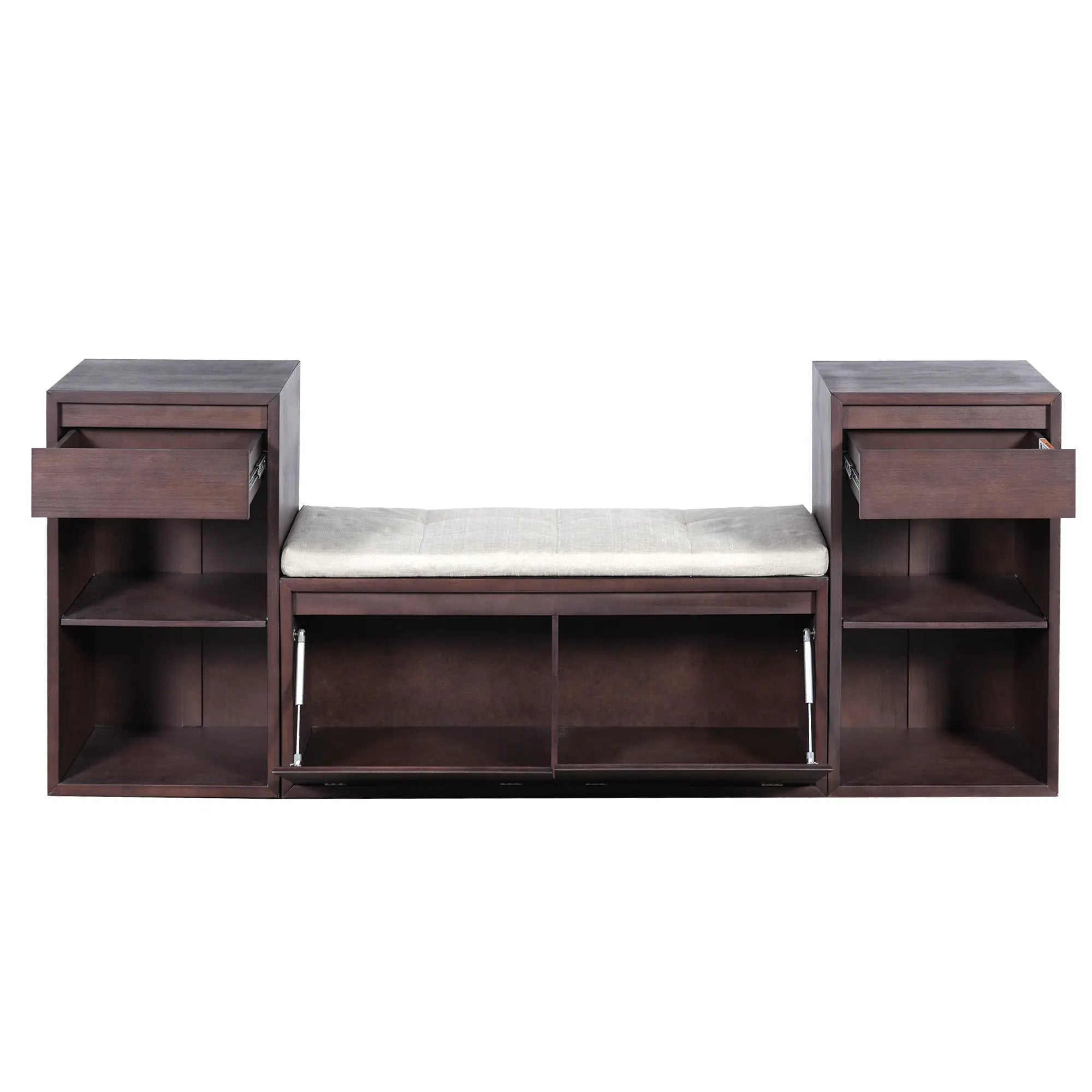 Entryway Storage Bench With Cushion, Drawers & Open Shelves by Unique Piece Furniture