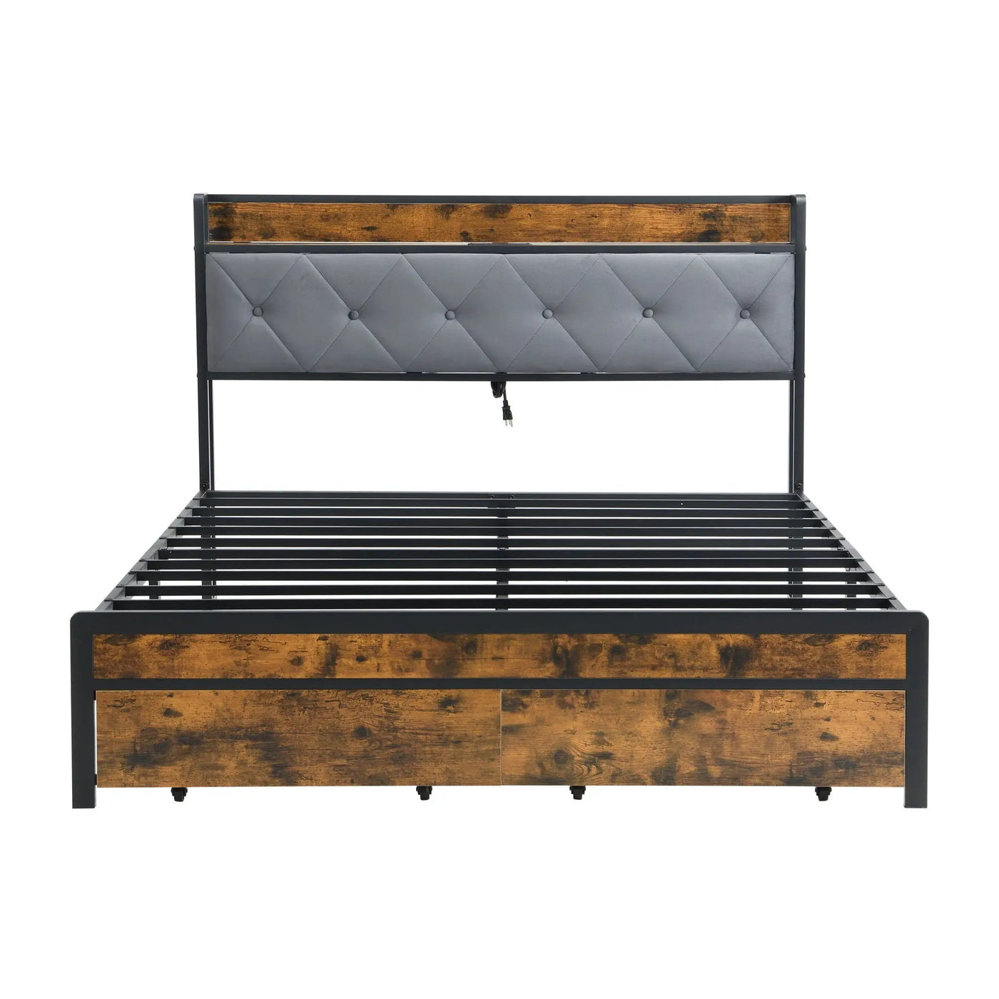 Modern Bed Frame With LED Lights, Upholstered Headboard, USB Charging by Unique Piece Furniture