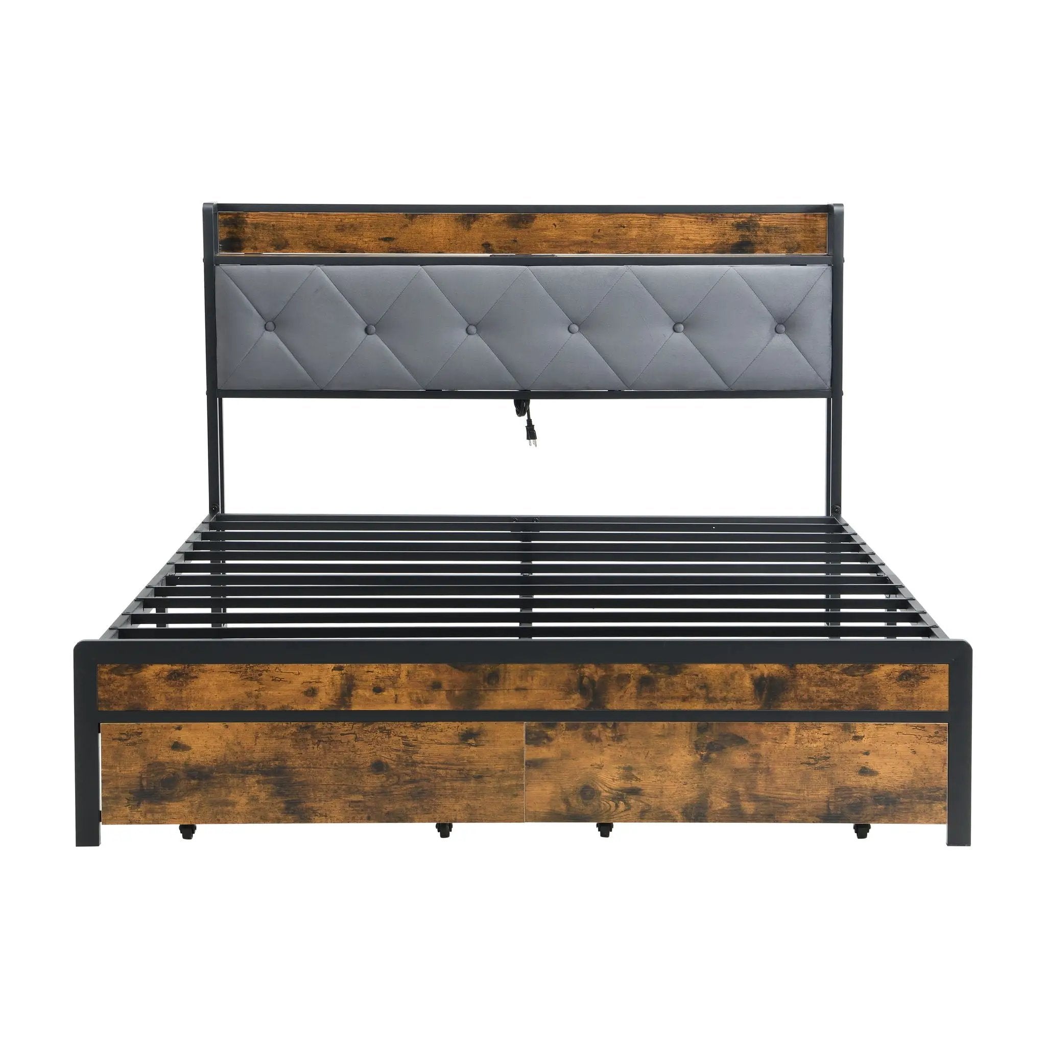 Modern Bed Frame With LED Lights, Upholstered Headboard, USB Charging by Unique Piece Furniture