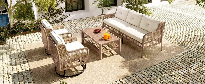 4 Pieces Patio Furniture Set with Swivel Chairs by HouseOfZazla