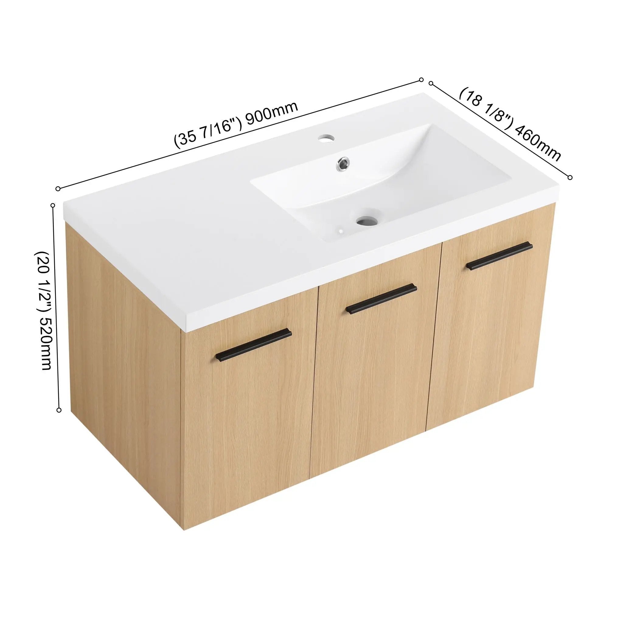 Wall Mounted Floating Bathroom Vanity With Sink, 3 Door Modular Cabinet by Unique Piece Furniture