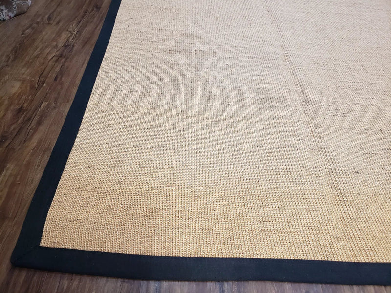 Jute Rug 8x10, Natural Jute Fiber Area Rug, Natural Sisal Area Rug with Black Border, 8x10 Carpet, Solid Jute Rug 8 x 10, Farmhouse Rug by Jewel Rugs