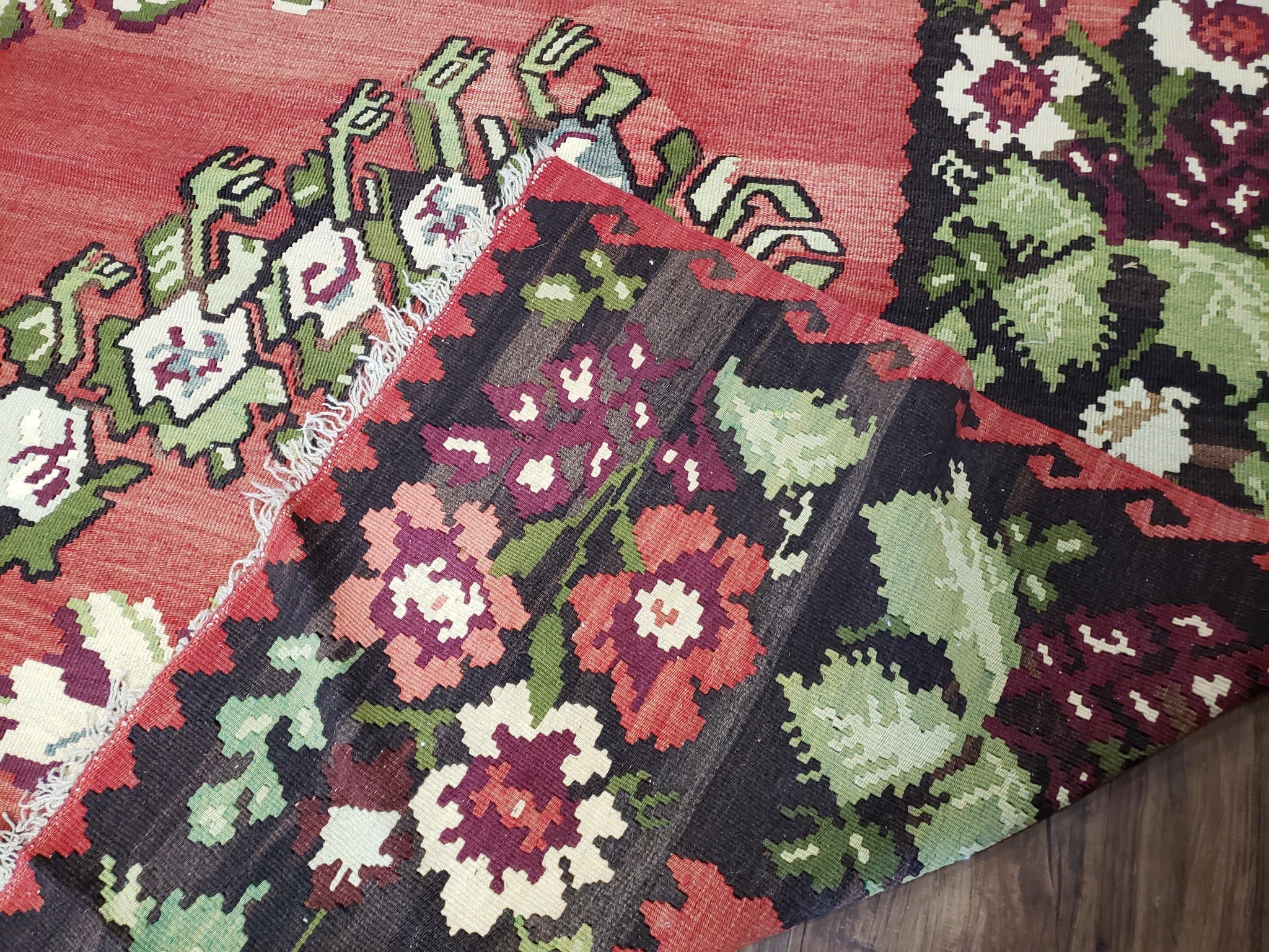 Karabakh Rug 8x11, Caucasian Kilim Rug, Vintage Antique Turkish Anatolian Azerbaijani Carpet, Wool Red & Black Hand-Woven 8 x 11 Living Room by Jewel Rugs