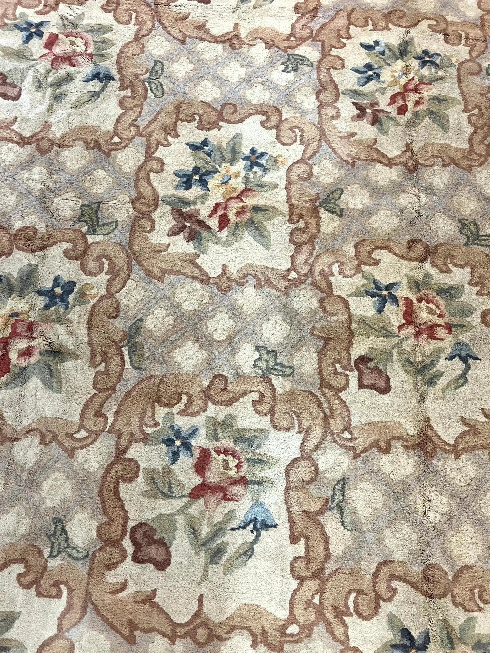 Indo Chinese Aubusson Wool Rug 11x16, Palace Sized Carpet, Oversized Handmade Vintage Rug, European Design by Jewel Rugs