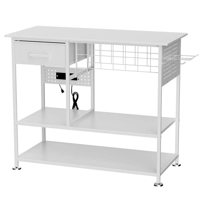Large Heat Press Table With Charging Station, Movable Workbench For Diy Sublimation - White by HouseOfZazla