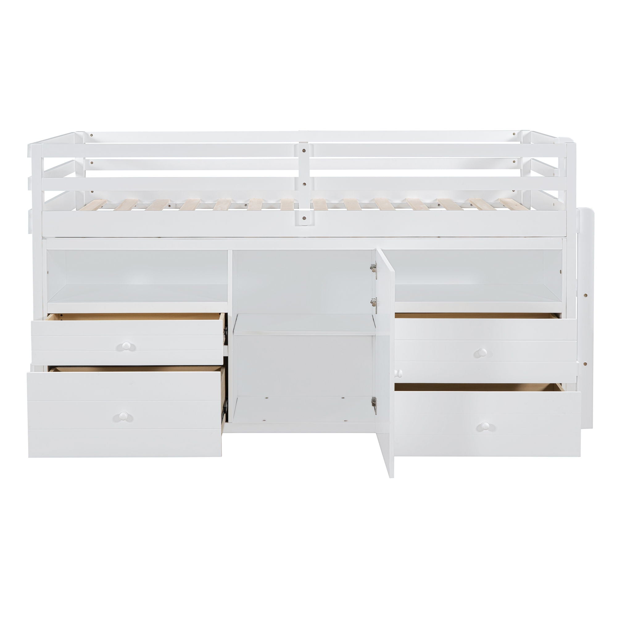 Loft Bed With 4 Drawers, Underneath Cabinet And Shelves