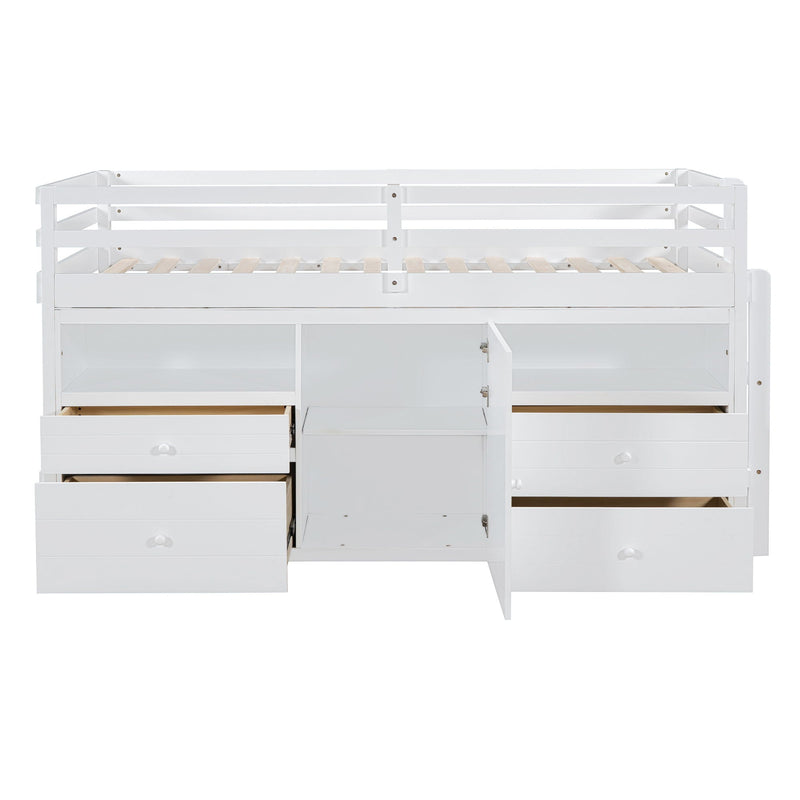 Loft Bed With 4 Drawers, Underneath Cabinet And Shelves