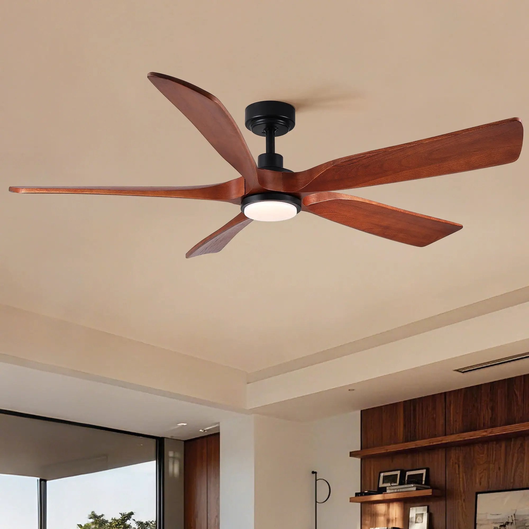 Ceiling Fan With Light And Remote Control, Noiseless, Dimmable, 6 Speeds Reversible For Indoor Or Covered Outdoor Use - Matte Black by HouseOfZazla