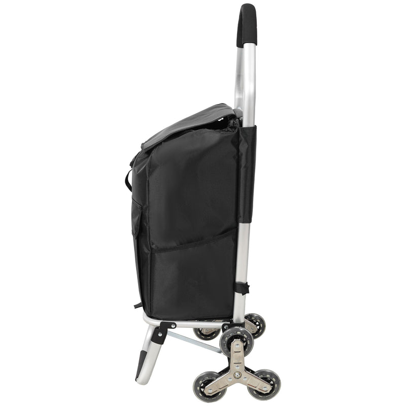 Foldable Shopping Stair Trolley With Triangular Wheels And Removable Waterproof Bag - Black by HouseOfZazla
