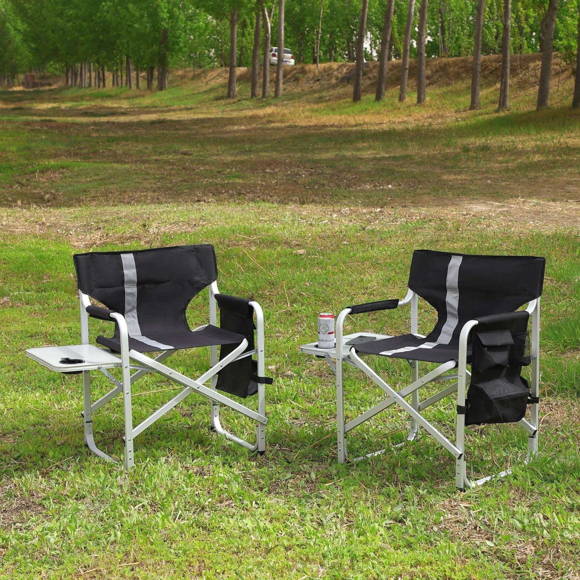 Padded Folding Outdoor Chair With Side Table And Storage Pockets, Lightweight Oversized Directors Chair For Indoor, Outdoor Camping, Picnics And Fishing by HouseOfZazla