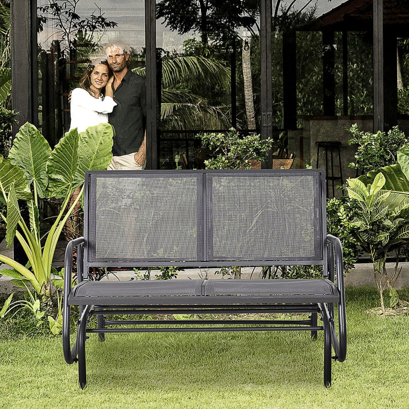 Outsunny - 2 Person Outdoor Glider Bench, Patio Double Swing Rocking Chair Loveseat With Powder Coated Steel Frame For Backyard Garden Porch - Gray by HouseOfZazla