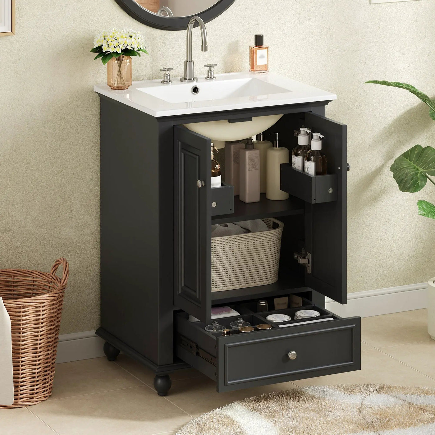 Modern Bathroom Vanity With Sink, Cabinet With Drawer And Dividers, Rectangular Storage Unit by Unique Piece Furniture