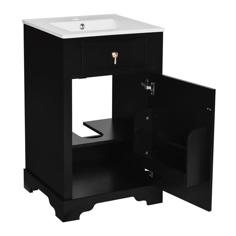 Elegant Bathroom Vanity With Ceramic Sink, Soft Close Door, Adjustable Shelf by HouseOfZazla