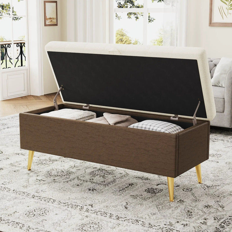 Modern Tufted Storage Ottoman Bench with Metal Legs by HouseOfZazla