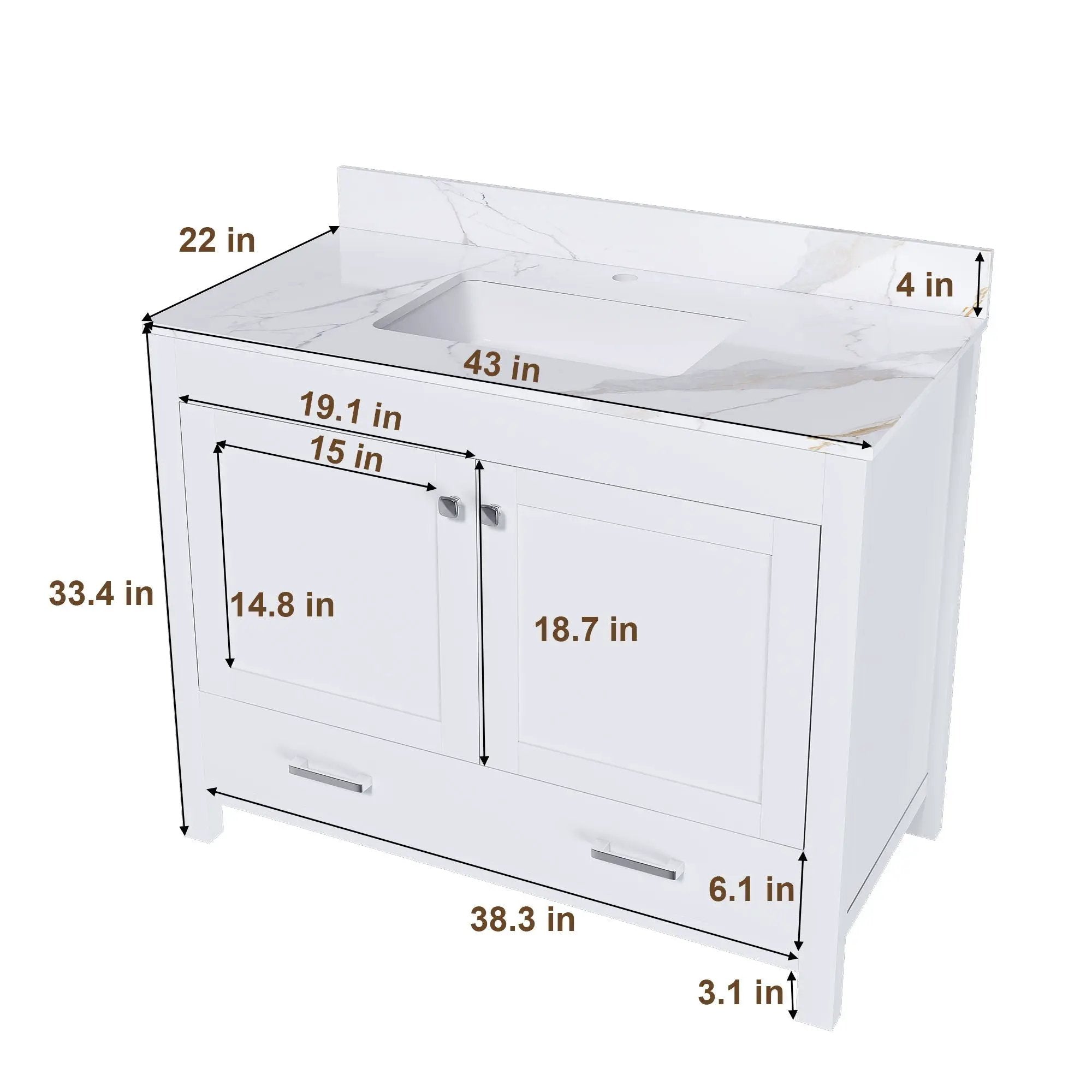 43" Bathroom Vanity, Multi Functional Cabinet, Doors And Drawer - White by Unique Piece Furniture