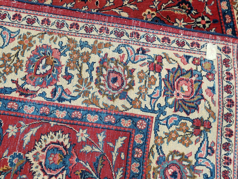 Semi Antique Persian Kashan, Red & Cream, Hand-Knotted, Wool, 4' 8" x 6' 6", Pair A by Jewel Rugs