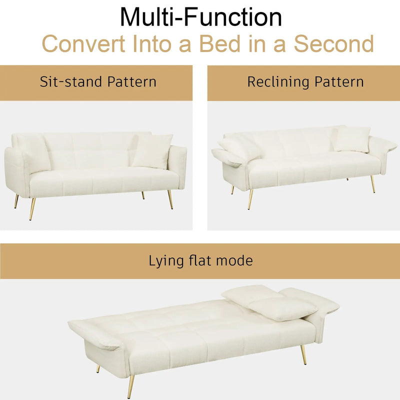 Convertible Double Futon Sofa Bed With Folding Armrests For Living Rooms