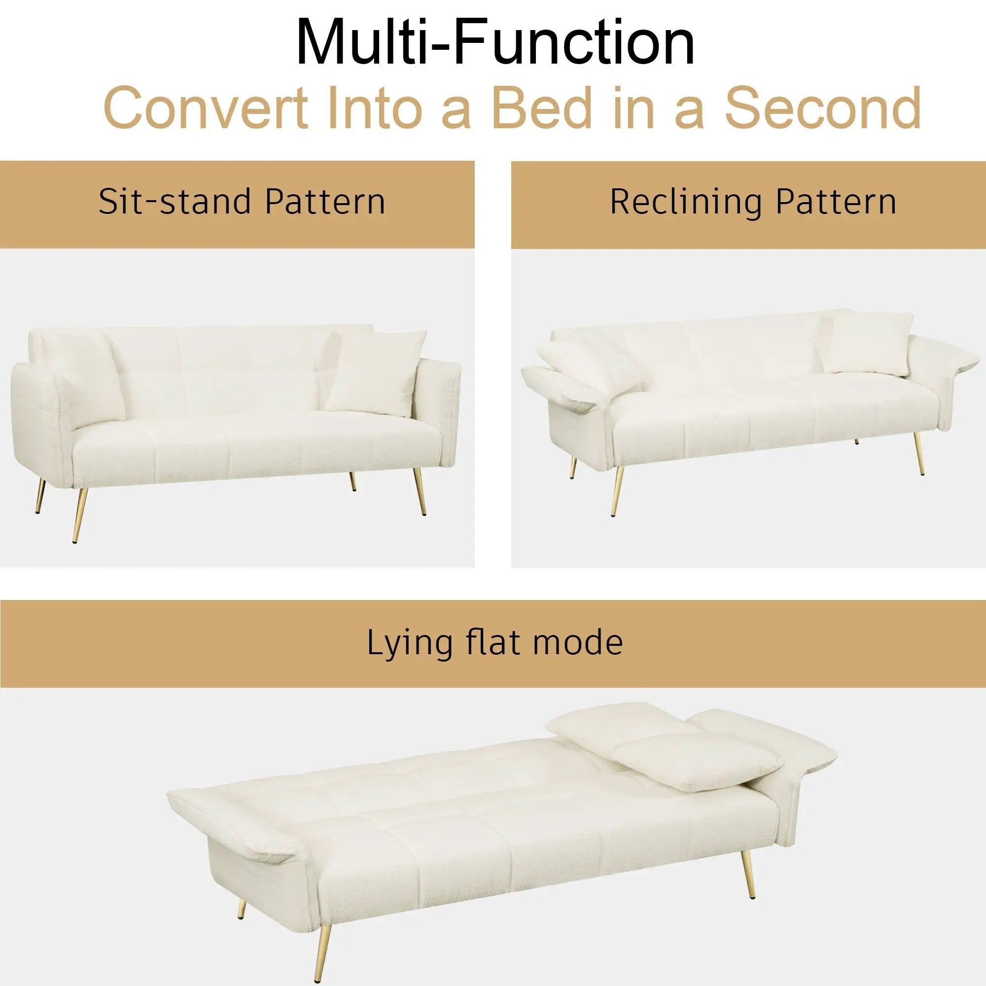 Convertible Double Futon Sofa Bed With Folding Armrests For Living Rooms by Unique Piece Furniture