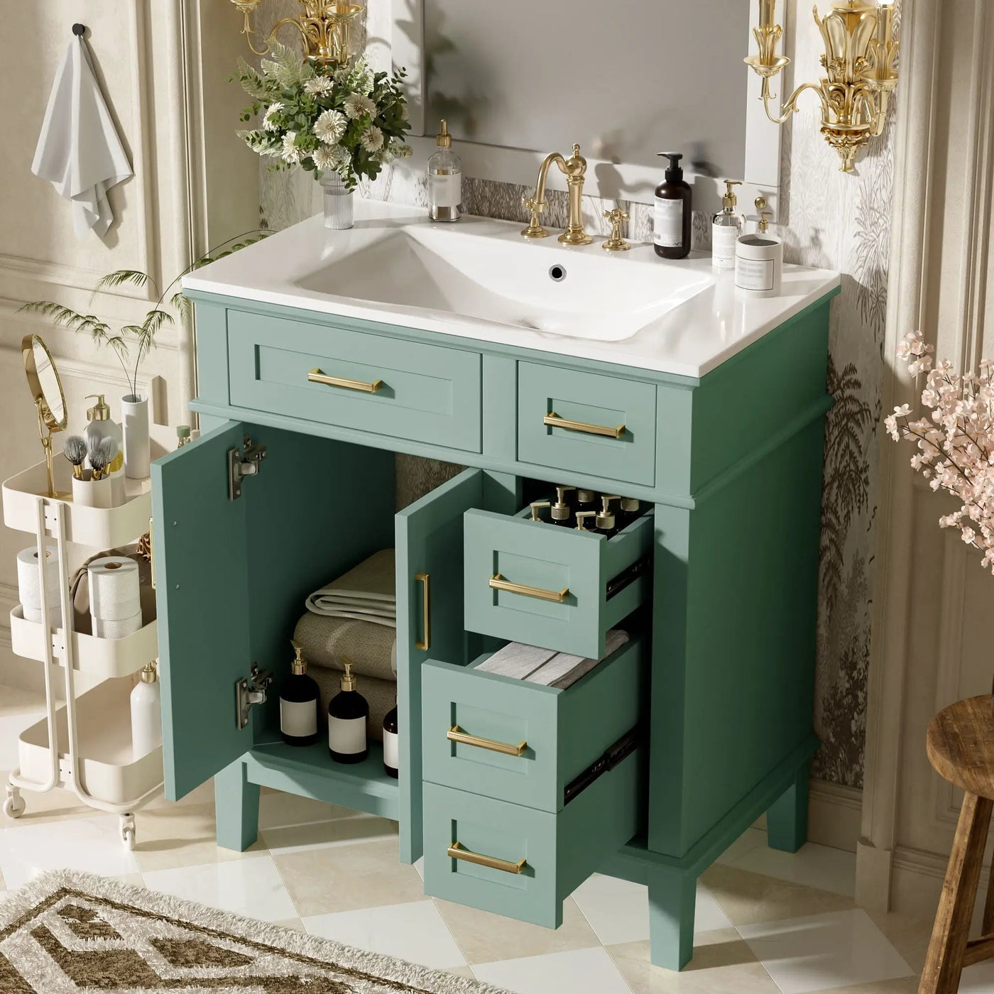Modern Bathroom Vanity With Sink, Storage Cabinet, Soft Close Doors, Deep & Standard Drawers by HouseOfZazla