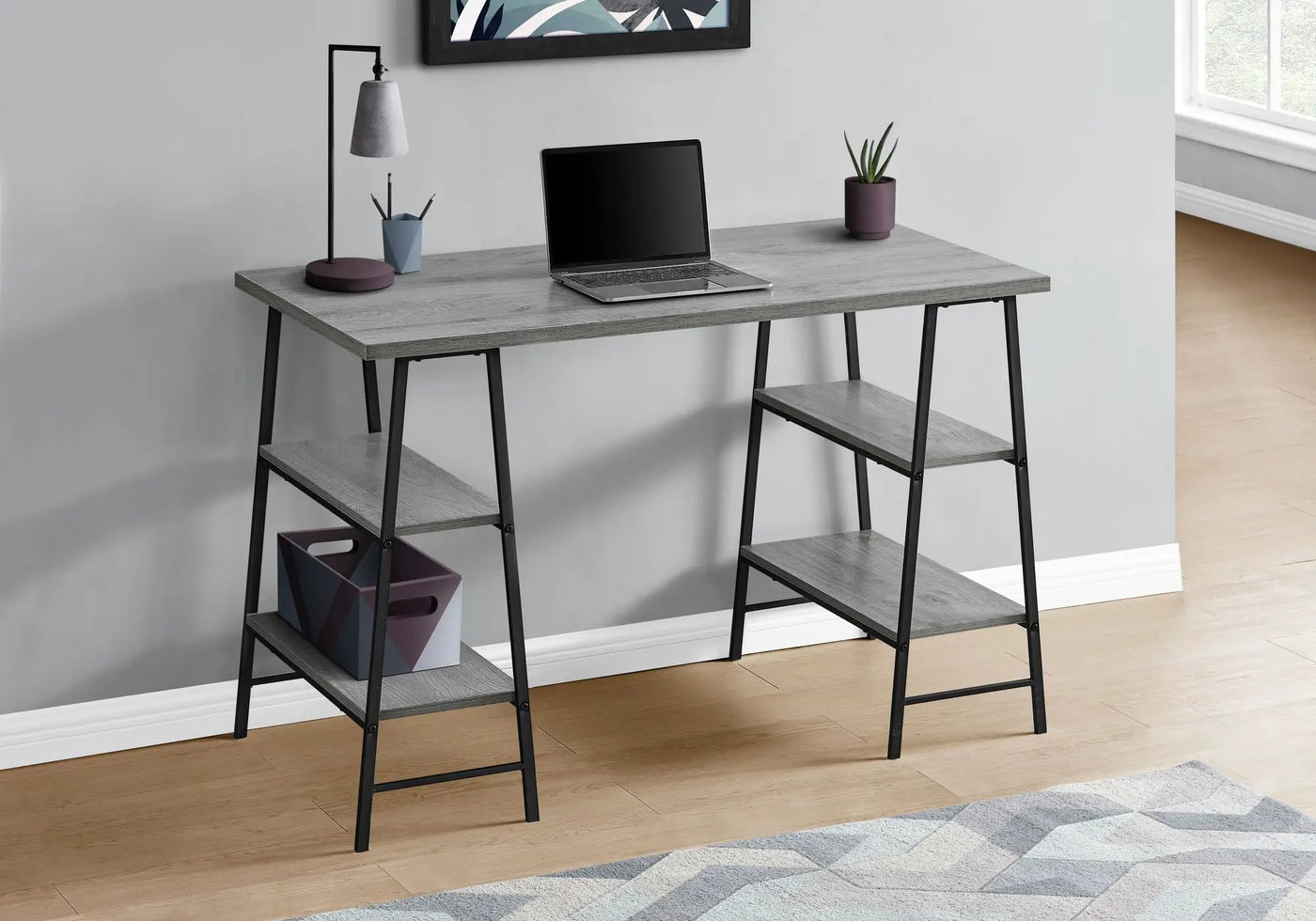 Computer Desk For Home Office, Storage Shelves, Industrial Design by Unique Piece Furniture